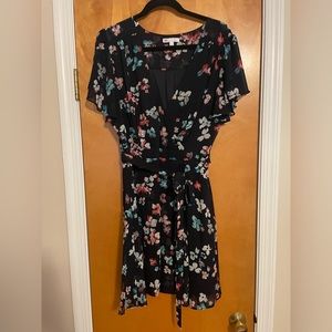 Navy, floral, shirt sleeve dress